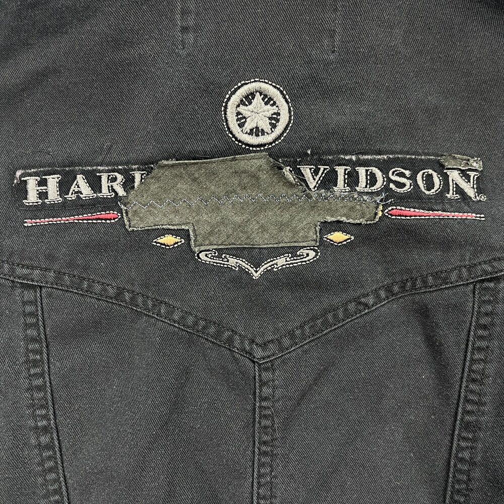 Harley Davidson Motorcycle Denim Shirt Womens Large Black Floral Embroiderey - Picture 7 of 11